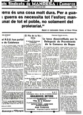El Dia. Balanç de la feina de la Delegació de Proveïments segons Francesc Viñals. 9 d’abril de 1937. (ACBG)