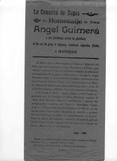 Programa d’actes de l’homenatge a Àngel Guimerà celebrat a Manresa el 20 de juny de 1909.