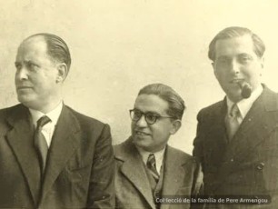 25/5/1944. D'esquerra a dreta, Pericot, Carceller i Pere Armengou (amb pipa). (Col·lecció de la família de Pere Armengou)