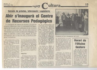 Notícia de Regió7 sobre l’acte d’inauguració del Centre de Recursos Pedagògics