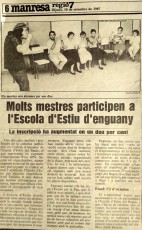 Notícia de Regió7 sobre l’Escola d’Estiu de 1987, celebrada a l’escola Serra i Húnter de Manresa.