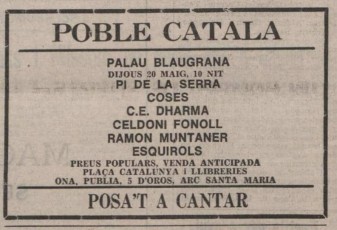Anunci de l'acte del Palau Blaugrana que va publicar el diari Avui uns dies abans.