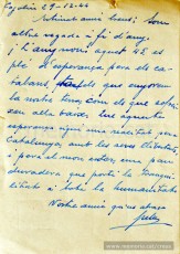 Tarja postal del president Josep Irla a Jaume Creus. (Cogolin, 29/12/1944)